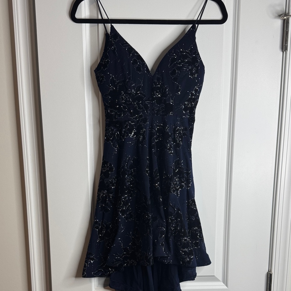 B Darlin Midnight Blue Sequin Mini Dress